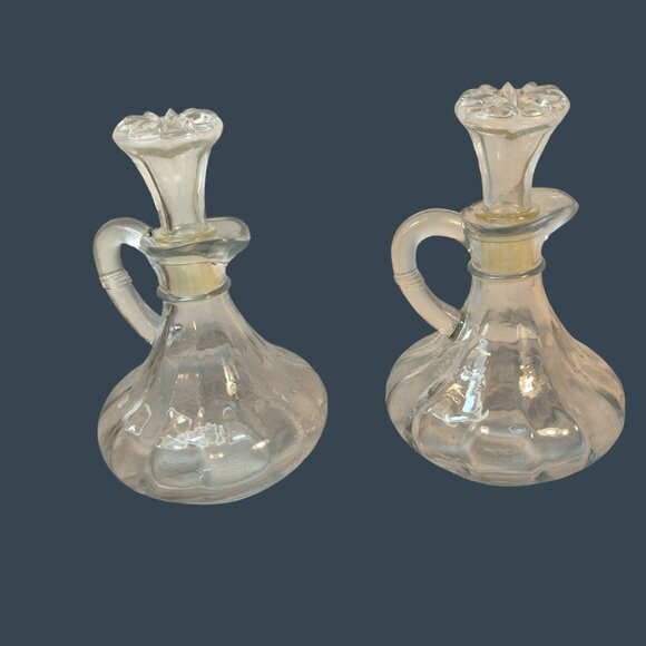 Anchor Hocking Glass Oil Vinegar Cruet Set Cut Glass Stoppers Clear - Picture 4 of 16